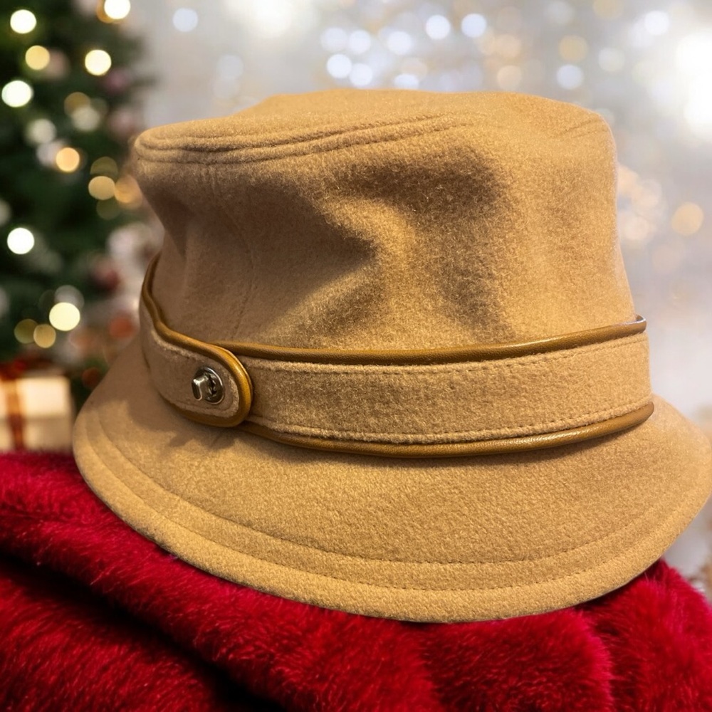 Coach Camel Wool Bucket Hat with Signature Turn-lock Detail